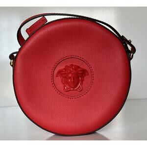 NWT $1295 Versace Medusa Head Calf Leather Round Red Crossbody Bag DBFI050 IT